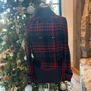 ⭐ Y2K Express Red & Black Plaid Cropped Peacoat – Size Small
